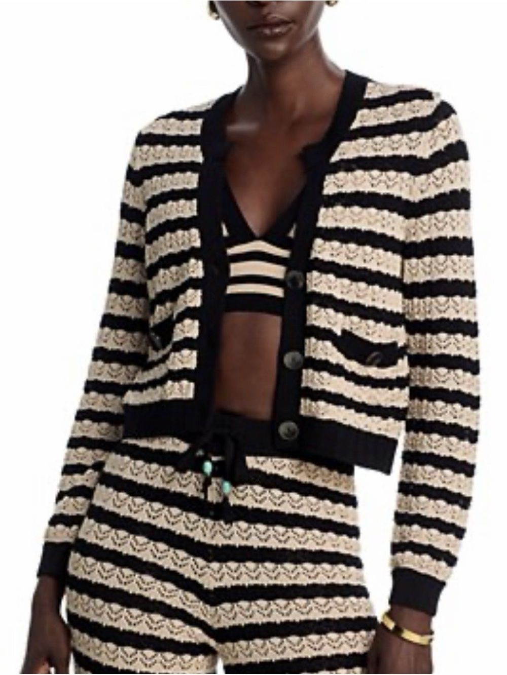 L'AGENCE Orla Cream and Black Striped Knit Cardigan
